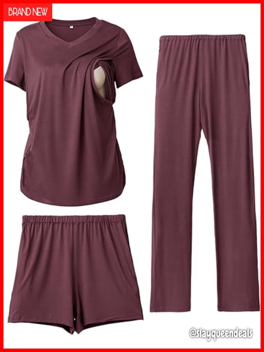 3-Piece Maternity Nursing Pajama Set V-Neck Breastfeeding Sleepwear Postpartum